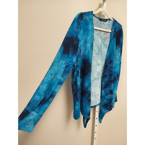 Colleen Lopez Sweaters - Colleen Lopez Blue Marble Tie Dye Open Front Tie Cardigan XL Transitional Layer
